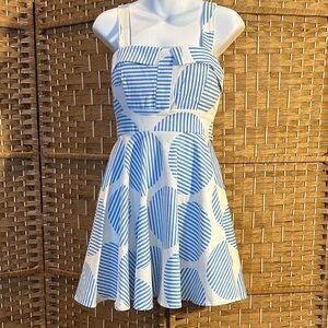 IXIA USA Blue White Striped Fit Flare Dress Small Retro Coastal